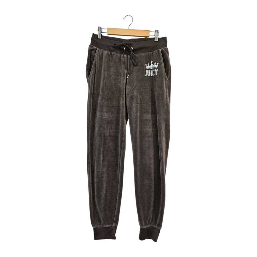 Juicy Couture Y2K  Velour Gray Joggers Sequin Juicy Logo Size M